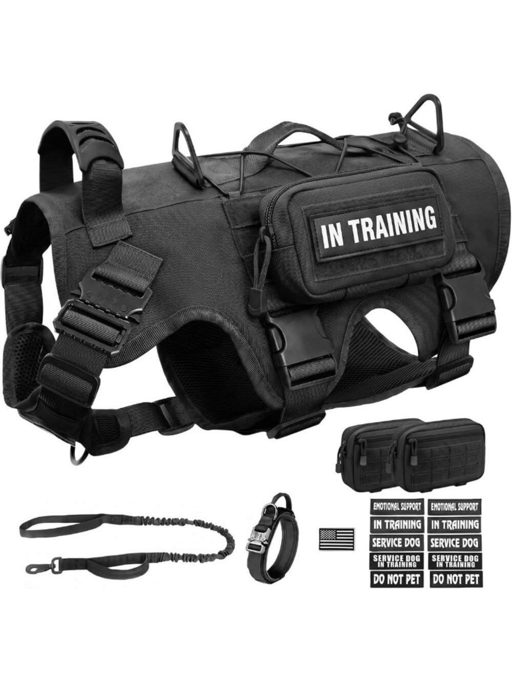 No-Pull Tactical Dog Harness for Large Dogs with Leash & Collar - Adjustable Fit